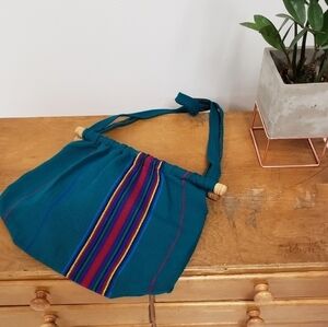 VINTAGE handmade Tote bag carryall wood handles